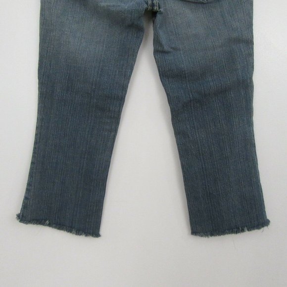 BEBE Kayla Blue Distressed Fryed Capri Hem Jeans - Picture 4 of 9